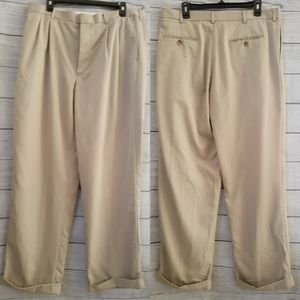 Perry Ellis Portfolio Pant Pleated Front Cuff Chinos Men’s 36x32 Taupe VTG 90s